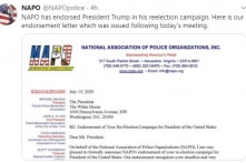 Hiệp hội cảnh sát quốc gia Mỹ chính thức ủng hộ TT Trump tái cử
