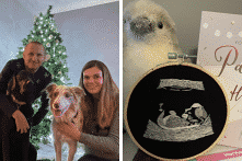 Cảm động người vợ thêu hình siêu âm con để chồng khiếm thị cảm nhận được con