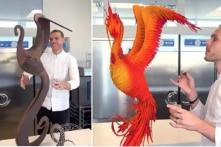 Đầu bếp chuẩn bị 2000 chiếc lông sô cô la để tạo hình phượng hoàng